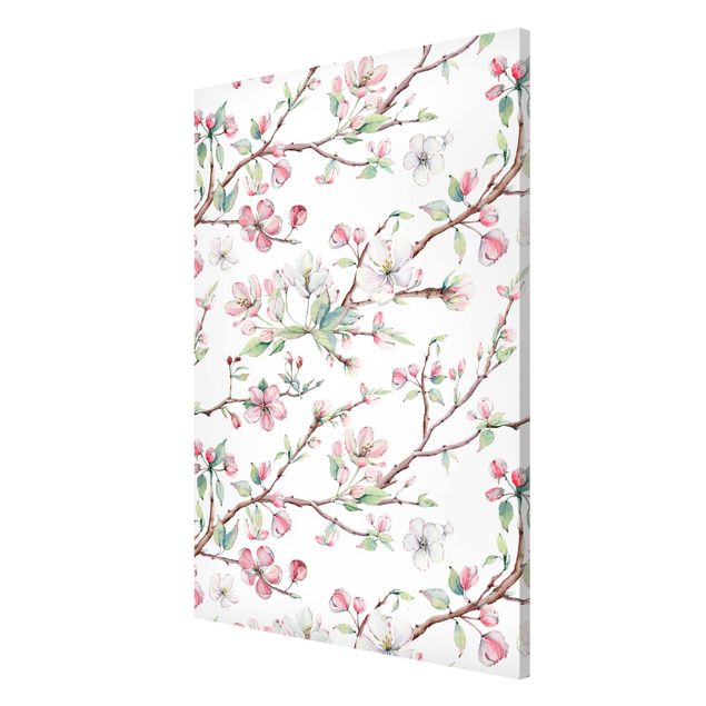 Quadros florais Watercolour Branches Of Apple Blossom In Light Pink And White