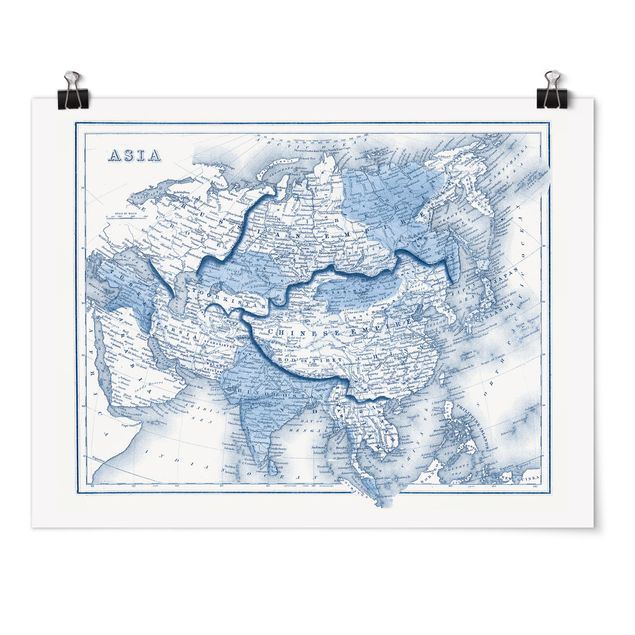quadro mapa mundo Map In Blue Tones - Asia
