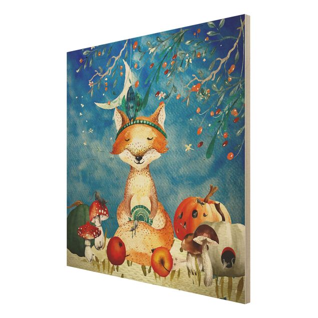 quadros para parede Watercolour Fox In Moonlight