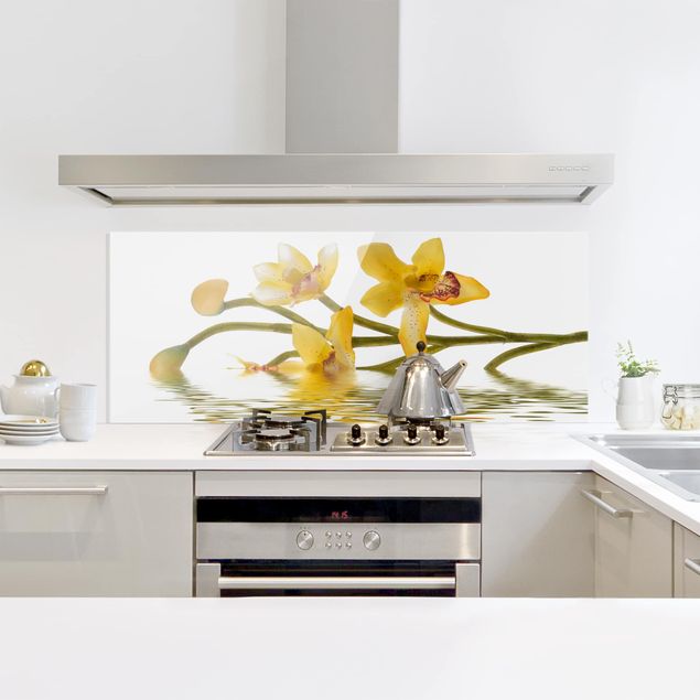 Painel anti-salpicos de cozinha flores Saffron Orchid Waters