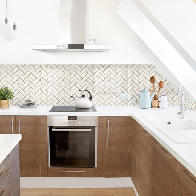 Backsplash de cozinha imitação azulejos Fish Bone Tiles - Whitish Gold