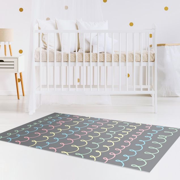 decoração para quartos infantis Drawn Pastel Coloured Squiggly Lines On Grey Backdrop