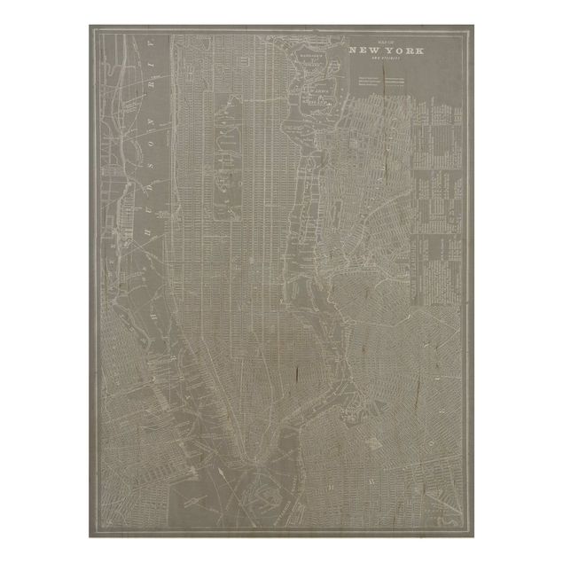 Quadros em madeira vintage Vintage Map New York Manhattan
