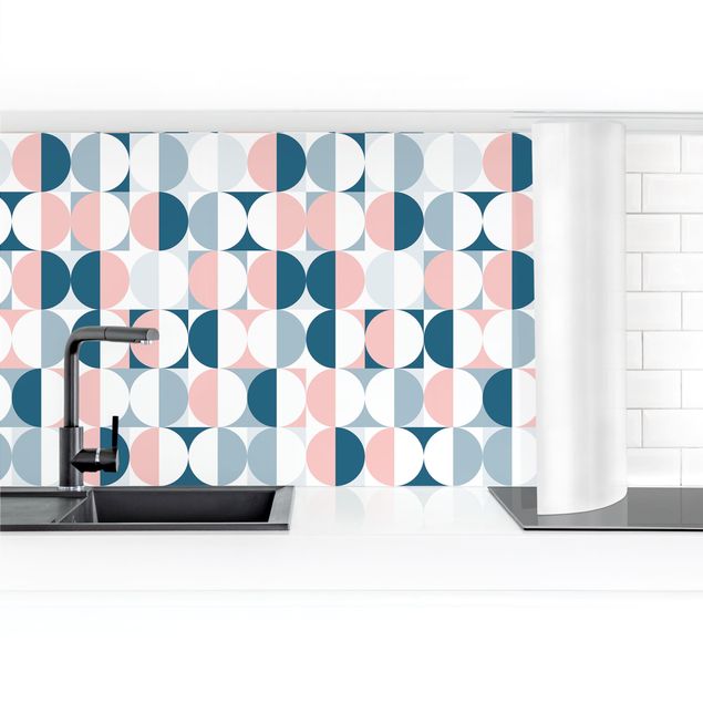 revestimento parede cozinha Semicircle Pattern In Blue With Light Pink II
