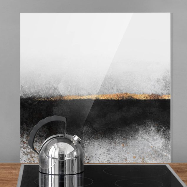decoraçao para parede de cozinha Abstract Golden Horizon Black And White