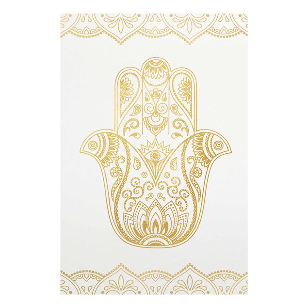 Quadros decorativos Hamsa Hand Illustration White Gold