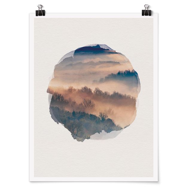 Posters paisagens WaterColours - Mist At Sunset