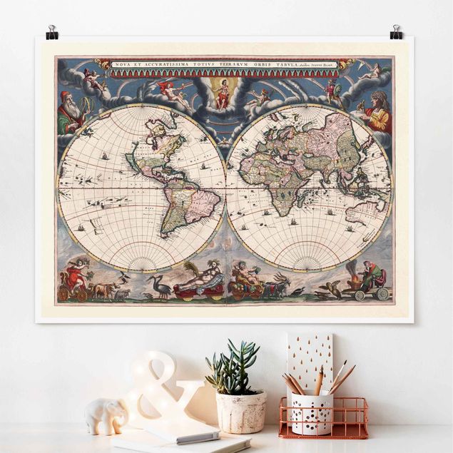 decoraçao cozinha Historic World Map Nova Et Accuratissima Of 1664
