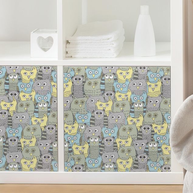 decoração para quartos infantis Pattern With Funny Owls Blue