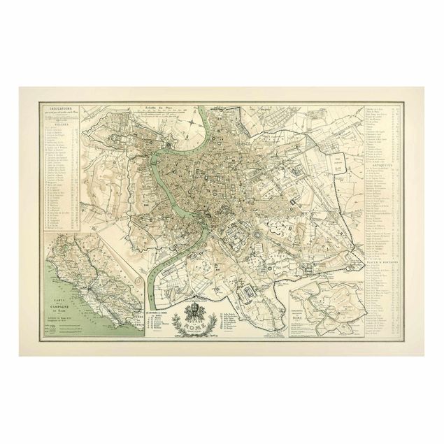 Quadros Itália Vintage Map Rome Antique