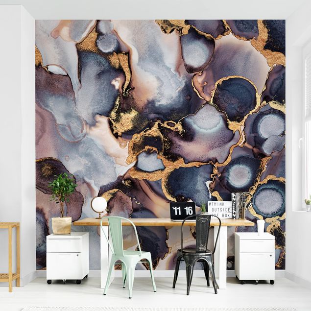 Papel de parede padrões Marble Watercolour With Gold