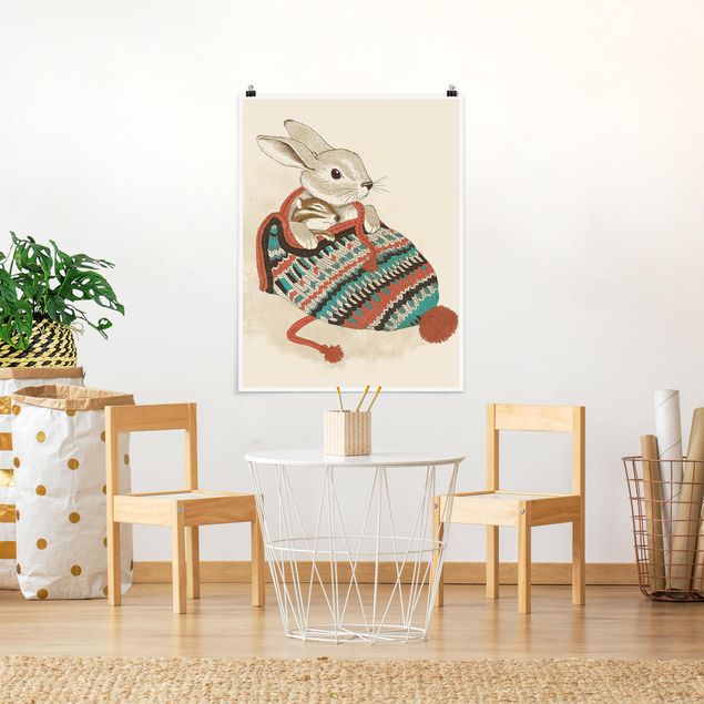 Posters animais Illustration Cuddly Santander Rabbit In Hat