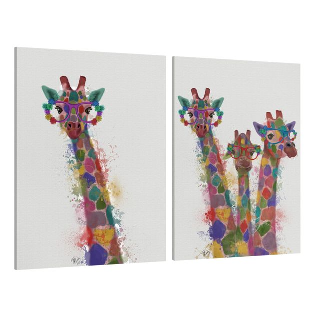 Telas decorativas animais Rainbow Splash Giraffes Set I