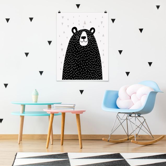 poster preto e branco Zoo With Patterns - Bear