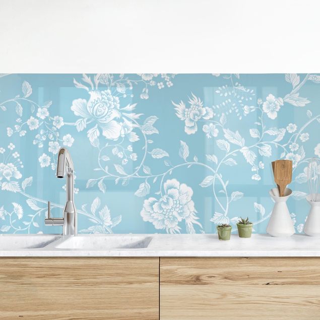 decoraçao para parede de cozinha Flower Tendrils On Blue