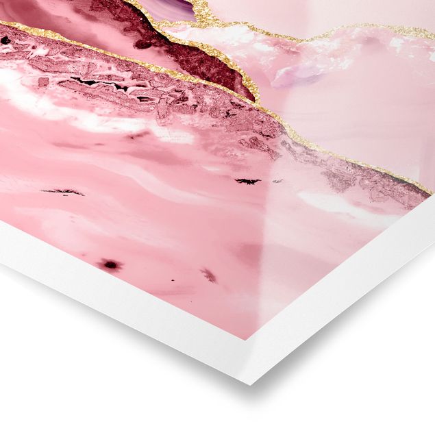 Quadros rosas Abstract Mountains Pink With Golden Lines
