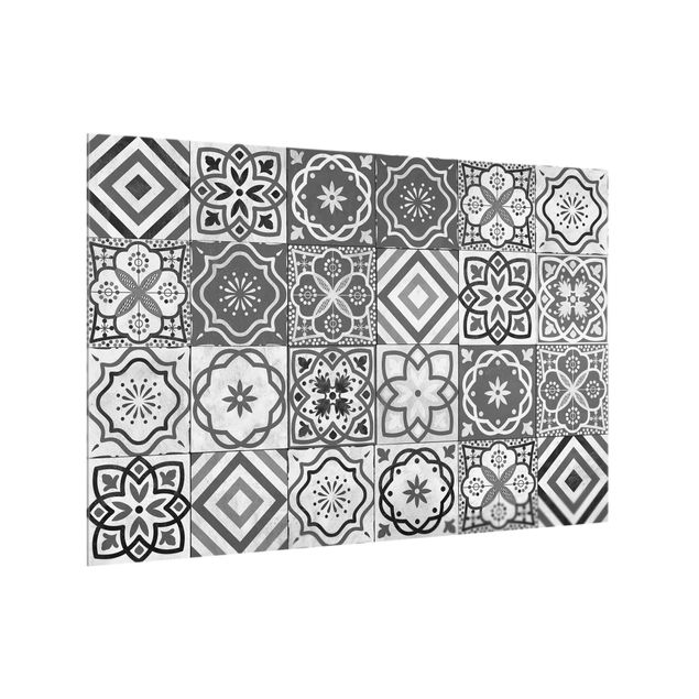 Painel antisalpicos Mediterranean Tile Pattern Grayscale