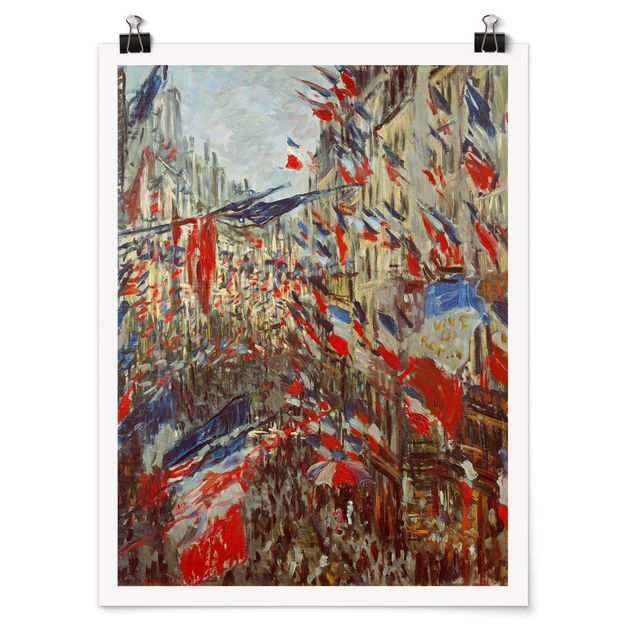 Posters quadros famosos Claude Monet - The Rue Montorgueil with Flags