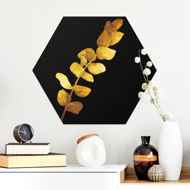 decoraçao para parede de cozinha Gold - Eucalyptus On Black