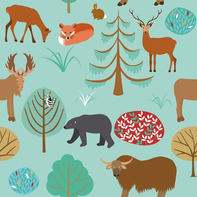 Películas autocolantes Modern Children Pattern With Forest Animals