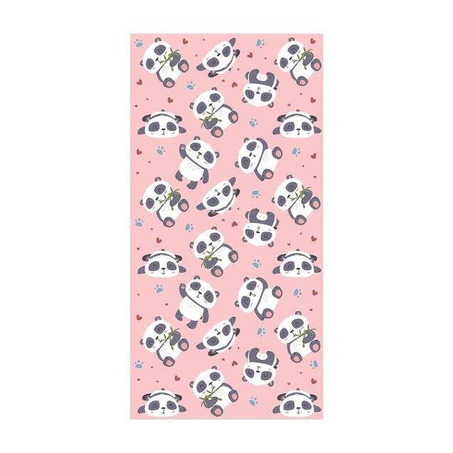 Tapetes modernos Cute Panda With Paw Prints And Hearts Pastel Pink