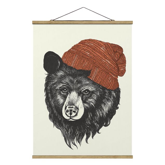 Quadros modernos Illustration Bear With Red Cap Drawing