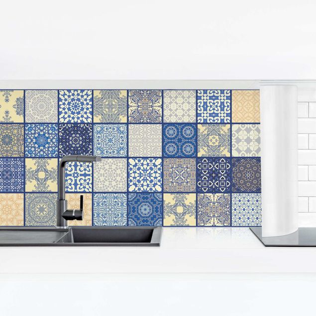 Backsplash de cozinha imitação azulejos Sunny Mediterranian Tiles With Blue Joints