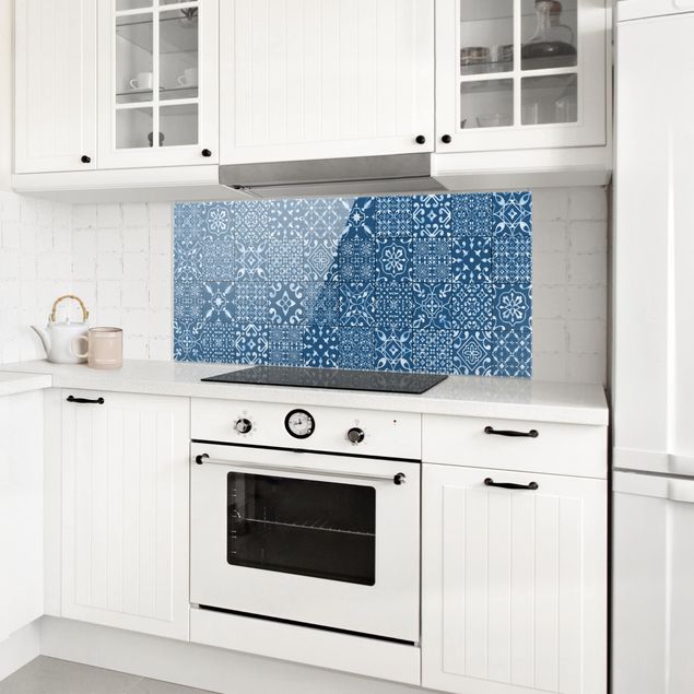 Painel anti-salpicos de cozinha padrões Pattern Tiles Navy White