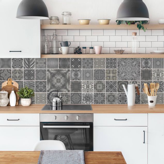 painel anti salpicos cozinha Grey Jungle Tiles With Silver Shimmer