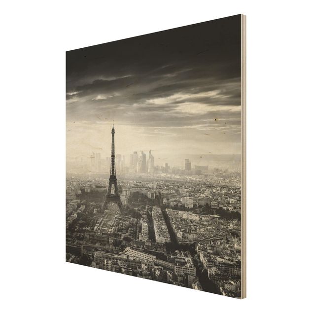 quadro de madeira para parede The Eiffel Tower From Above Black And White