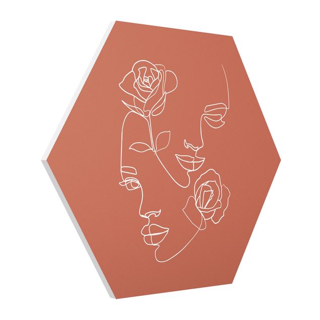 quadros flores Line Art Faces Women Roses Copper