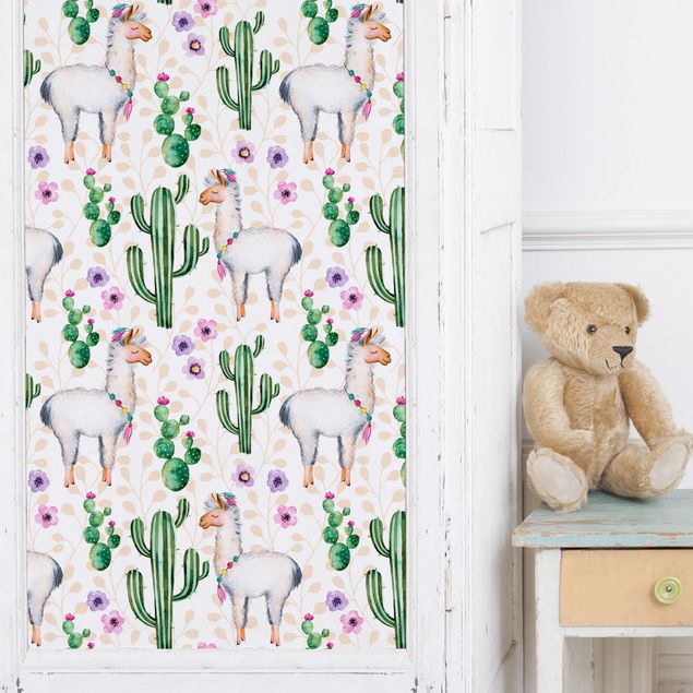decoração quarto bebé Lama And Cacti Watercolour