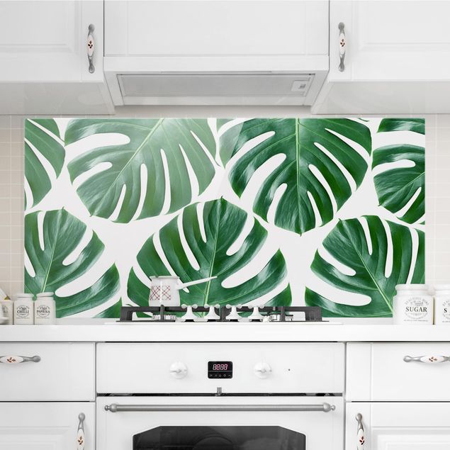 decoraçao para parede de cozinha Tropical Green Leaves Monstera