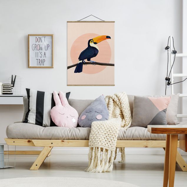 quadros modernos para quarto de casal Illustration Bird Toucan Painting Pastel