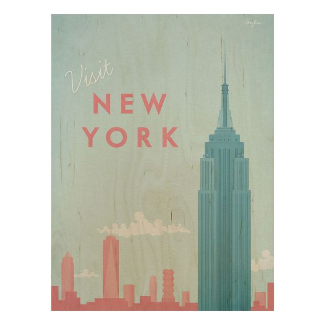 Quadros em madeira vintage Travel Poster - New York