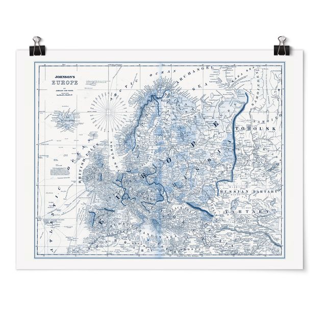 Quadros mapa mundi Map In Blue Tones - Europe
