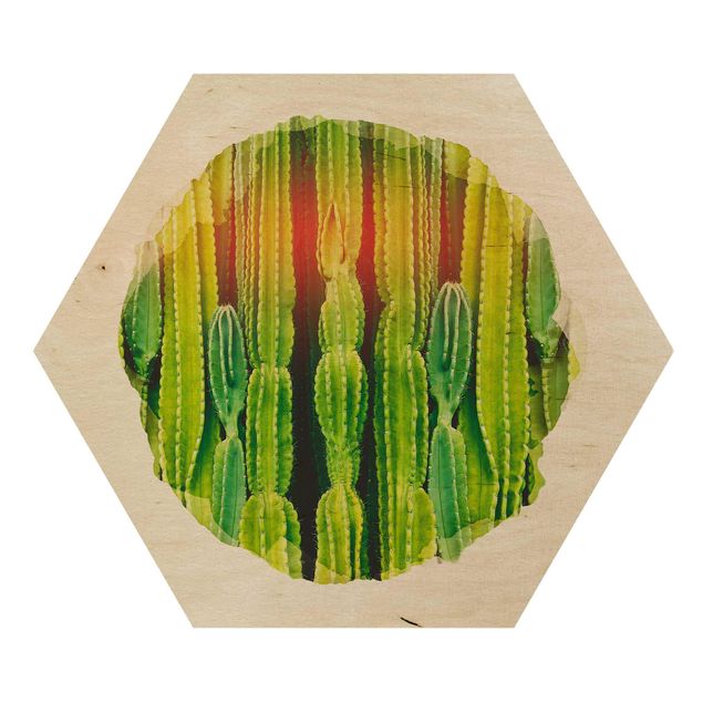 Quadros hexagonais WaterColours - Cactus Wall