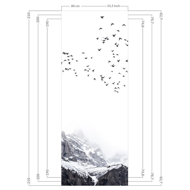Revestimento de parede para duche Flock Of Birds In Front Of Mountains Black And White