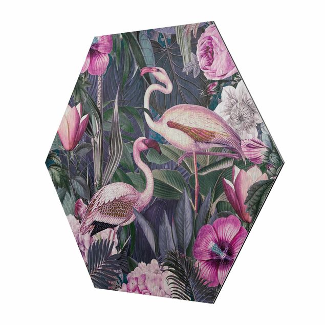 Quadros de Andrea Haase Colourful Collage - Pink Flamingos In The Jungle
