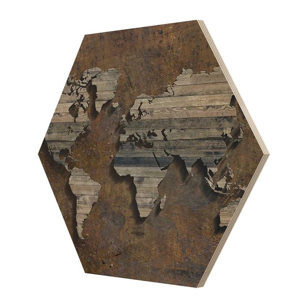 Quadros hexagonais Wooden Grid World Map