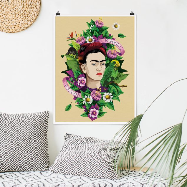 decoraçao cozinha Frida Kahlo - Frida, Monkey And Parrot