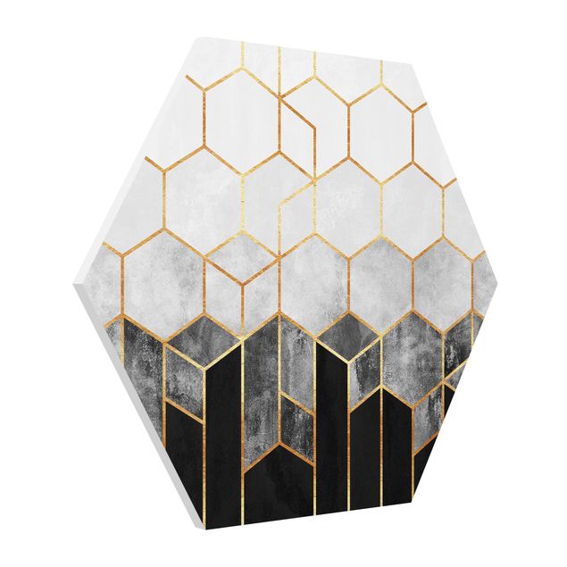 Quadros abstratos Golden Hexagons Black And White