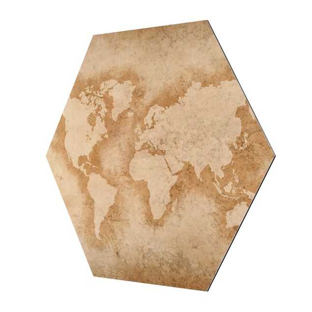 Quadros hexagonais Antique World Map