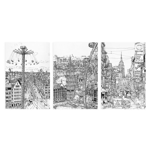 Telas decorativas em preto e branco City Study Set II