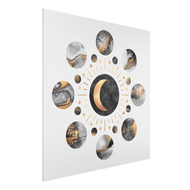Quadros famosos Moon Phases Abstract Gold