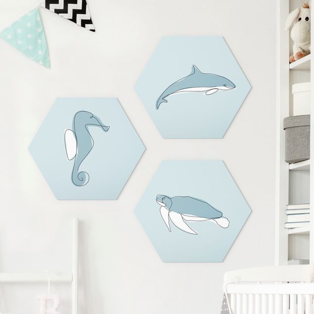 decoraçoes cozinha Dolphin Turtle Seahorse Line Art