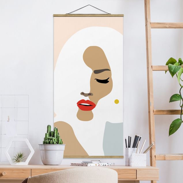 decoraçoes cozinha Line Art Portrait Woman Pastel Beige