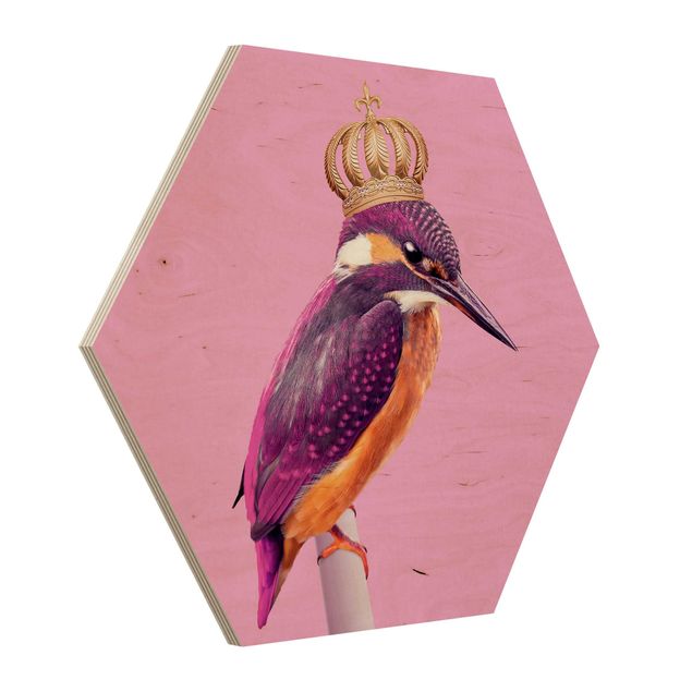 Quadros em madeira Pink Kingfisher With Crown