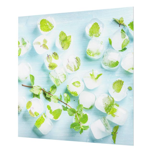 Painel anti-salpicos de cozinha Ice Cubes With Mint Leaves