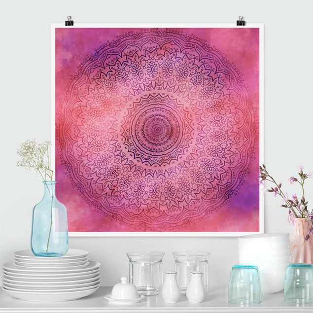 decoraçao para parede de cozinha Watercolour Mandala Light Pink Violet